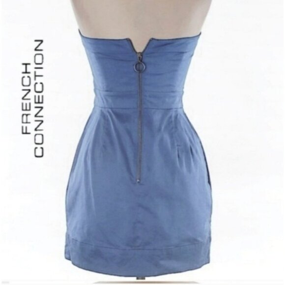 FRENCH CONNECTION- Cerulean Frost Blue Tiffany Strapless Pleated Pocket … - Picture 2 of 10